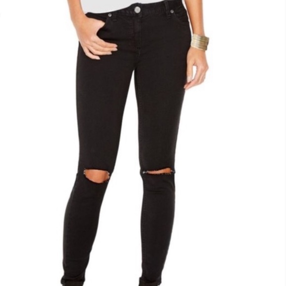 Free People Skinny Jeans with Ripped Knee in Washed Black Size 27 - Picture 4 of 13